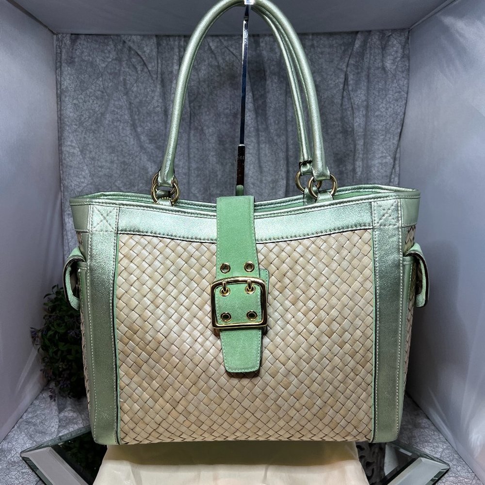 Coach Straw Bag with Leather and Suede Trim